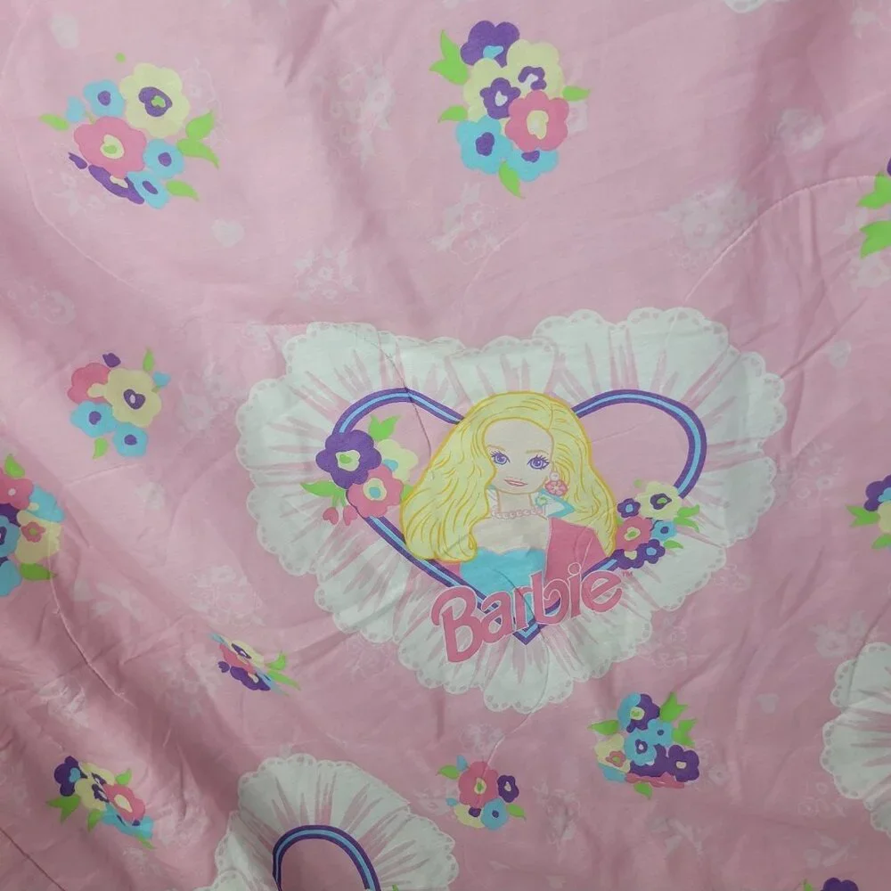 Vintage 90s Mattel 2 Sided Barbie Floral Comforter Twin XL Full 82